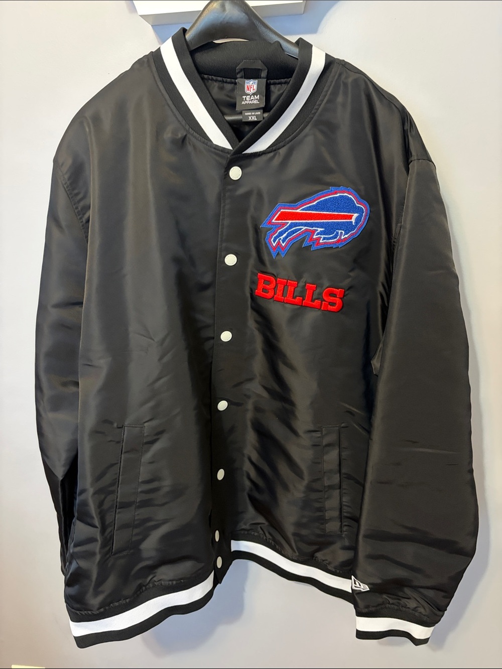 Team Apparel Black Satin Buffalo Bills Patch Bomber Jacket
